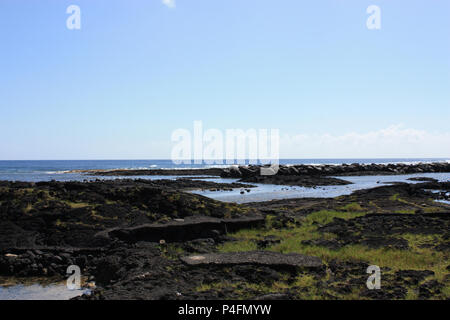 Schwarze Lava Rock erstellen Tide Pools bei Richardson's Beach Park in Hilo, Hawaii, USA Stockfoto