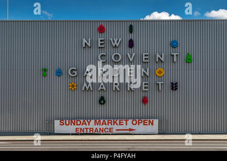 Neue Covent Garden Market, der größte Großhandel Obst-, Gemüse- und Blumenmarkt im Vereinigten Königreich, in neun Elms entfernt, SW London, Stockfoto