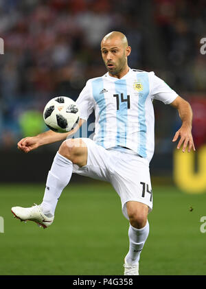 Nischni Nowgorod, Russland. 21 Juni, 2018. Wm, Argentinien vs Kroatien, Vorrunde Gruppe D, 2. Spieltag in Nischni Nowgorod Stadion. Javier Mascherano aus Argentinien in Aktion. Credit: Andreas Gebert/dpa/Alamy leben Nachrichten Stockfoto