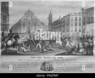 DOS DE MAYO DE 1808 EN MADRID - GRABADO SIGLO XIX. Autor: RIBELLES. Lage: MONASTERIO - BIBLIOTECA - COLECCION, SAN LORENZO DEL ESCORIAL. Stockfoto