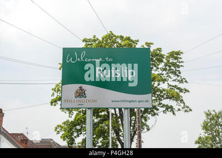 Willkommen in Ruislip Zeichen Stockfoto