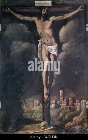 CRISTO CRUCIFICADO - SIGLO XVII-MANIERISMO ESPAÑOL. Autor: Luis Tristan de Escamilla (C. 1587-1624). Lage: MUSEO HOSPITAL DE SANTA CRUZ, SPANIEN. Stockfoto