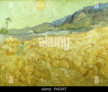 Wheatfield mit Reaper - 1889 - 74 x 92 cm - Öl auf Leinwand. Autor: Vincent van Gogh (1853-1890). Ort: Museum Folkwang, Essen, Deutschland. Auch als: LA SIEGA bekannt. Stockfoto