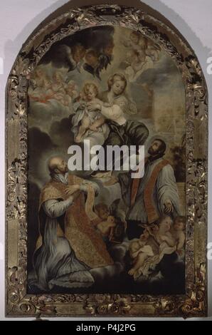 VIRGEN CON SAN IGNACIO Y SAN FRANCISCO JAVIER SIGLO XVII. Lage: MUSEO ANTONIO GONZALEZ OREJA, ANDUJAR, Jaen, Spanien. Stockfoto