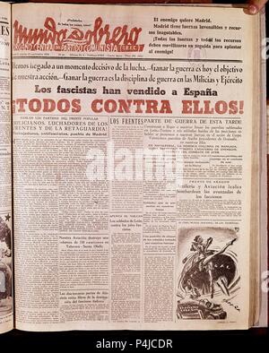 PERIODICO MUNDO OBRERO - 1936. Lage: Biblioteca Municipal, MADRID. Stockfoto