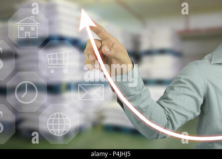 Geschäftsmann Zeiger der Rentabilität graph in ihrer Arbeit Konzept Geschäft auf Lager blur Hintergrund nach oben. Stockfoto