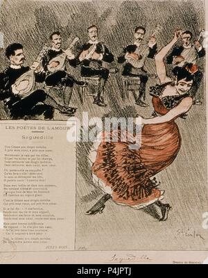 BAILE DE SEGUIDILLA - GRABADO SIGLO XIX/XX. Autor: Théophile-Alexandre Steinlen (1859-1923). Lage: MUSEO DE LA OPERA, Frankreich. Stockfoto