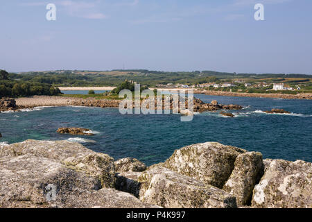 Carn Leh und Altstadt Bay, St. Mary's, Scilly-inseln, Großbritannien Stockfoto