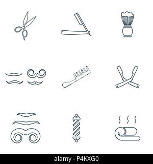 Barbershop Symbole gesetzt. Rasiermesser, Kamm, Symbol, Schnurrbart Symbol, Handtuch Symbol und mehr. Premium Qualität symbol Collection. Barbershop Icon Set einfache Elemente. Stockfoto