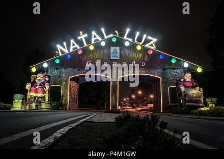 Portal Stadt Gramado Brasilien Weihnachten Dekoration Nacht Stockfoto