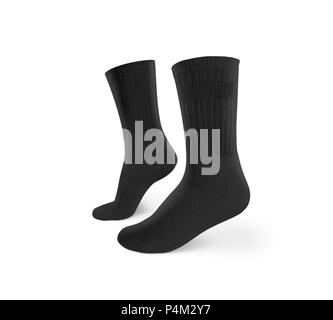 Leere schwarze Socken design Mockup, isoliert, freistellungspfaden. Paar sport crew Baumwolle Socken mock up. Lange klare weichen Tuch stand Präsentation. Männer, Basketball, Fußball, Tennis plain Bekleidung Vorlage. Stockfoto