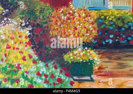 Feld blühenden Blumen öl Farbe Kunst, bunte Blume malen, Kunstwerke Malerei Hintergrund Konzept. Stockfoto