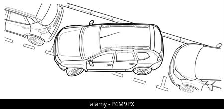 Parkplatz Auto vector veranschaulicht. Auto und Transport, Auto Park. Stock Vektor