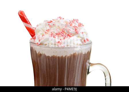 Closeup Zuckerstange heiße Schokolade mit Peppermint Stick Stockfoto