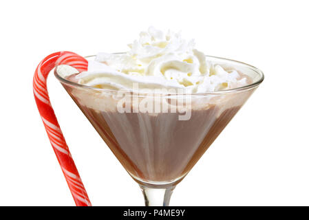 Closeup Chocolate Martini mit Peppermint Stick Stockfoto