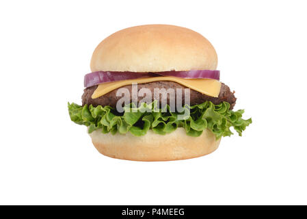 Isolierte hausgemachte Hamburger mit Salat und Käse Stockfoto