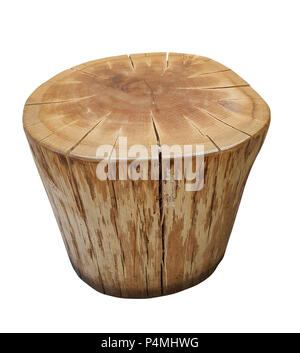 Holz Tisch oder Holz, Möbel aus Holz- Log gemacht auf einen weißen Hintergrund mit Freistellungspfad isoliert. Stockfoto