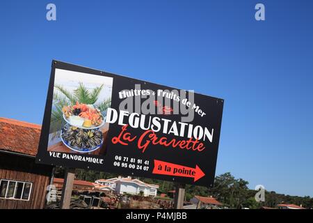 Oyster Kultur im Dorf Piraillan, Bassin d'Arcachon, Gironde, Frankreich Stockfoto