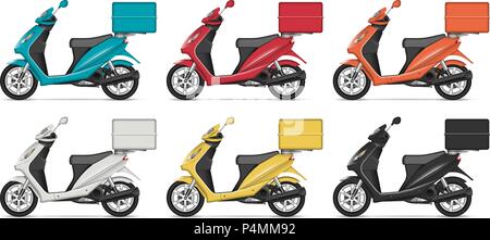 Lieferung scooter Vektor mockup mit Ansicht von der linken Seite. Isolierte Vorlage von Motorrad auf weißem Hintergrund für Fahrzeug Branding, Corporate Identity Stock Vektor