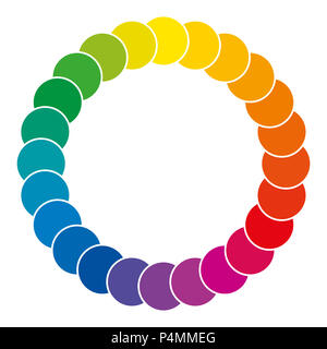 Farbe Rad aus Kreisen. Rainbow farbige Kreise gemischte Farben, in der Kunst und für Bilder verwendet werden. Farbe Synthese. Stockfoto