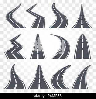 Straßen einstellen. Autobahn Vector Illustration auf transparente baclground. Asphalt, Straße Symbol. Stock Vektor