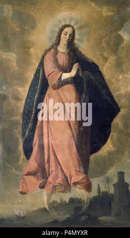 INMACULADA CONCEPCION - SIGLO XVII - BARROCO ESPAÑOL. Autor: Francisco de Zurbaran (C. 1598-1664). Lage: IGLESIA DE SAN JUAN BAUTISTA, MARCHENA, Sevilla, Spanien. Stockfoto