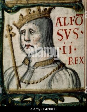 GENEALOGIA DE LOS REYES DE ESPAÑA - ALFONSO II DE PORTUGAL (1211-1223) - 1463. Autor: Alonso de Cartagena (1385-1456). Lage: Biblioteca Nacional - COLECCION, MADRID, SPANIEN. Stockfoto