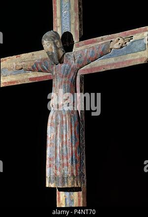 Caridad BATTLO - PROCEDENTE DE LA COMARCA DE OLOT - REALIZADO EN EL SIGLO XII - TALLA POLICROMADA. Lage: Museu Nacional d'Art de Catalunya, Barcelona, Spanien. Stockfoto