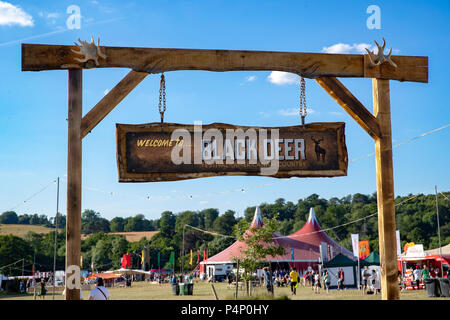 Tunbridge Wells, UK. 22. Juni 2018, Eingang zu dem Schwarzen Hirsch Festival, eridge Park, Kent GROSSBRITANNIEN. © Jason Richardson/Alamy leben Nachrichten Stockfoto