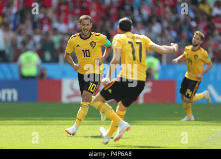 Eden Hazard feiert Strafe BELGIEN BELGIEN V V TUNESIEN Tunesien, 2018 FIFA WORLD CUP Russland vom 23. Juni 2018 GBC 8536 2018 FIFA World Cup Russland Spartak Stadium Gruppe G STRENG REDAKTIONELLE VERWENDUNG NUR. Wenn der Spieler/Spieler in diesem Bild dargestellt ist/Spielen für einen englischen Club oder das England National Team. Dann ist dieses Bild darf nur für redaktionelle Zwecke verwendet werden. Keine kommerzielle Nutzung. Folgende Verwendungen sind auch dann eingeschränkt, wenn in einem redaktionellen Kontext: Verwendung in Verbindung mit oder als Teil eines nicht autorisierten Audio-, Video-, Daten-, Spielpläne, Verein/liga Logos, Wetten, Spiele oder Stockfoto