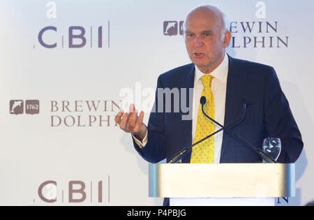 Führer der Liberaldemokraten, Vince Cable MP spricht auf eine CBI Mittagessen in St. David's Hotel in Cardiff, Wales. Stockfoto