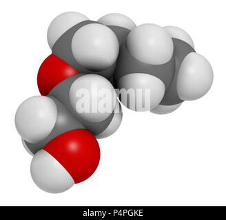 2-Butoxyethanol Molekül. Als Lösungsmittel und Tenside verwendet. 3D-Rendering. Atome sind als Kugeln mit konventionellen Farbcodierung vertreten: Wasserstoff (Whi Stockfoto