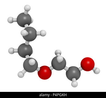 2-Butoxyethanol Molekül. Als Lösungsmittel und Tenside verwendet. 3D-Rendering. Atome sind als Kugeln mit konventionellen Farbcodierung vertreten: Wasserstoff (Whi Stockfoto