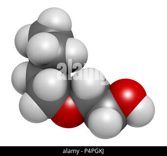 2-Butoxyethanol Molekül. Als Lösungsmittel und Tenside verwendet. 3D-Rendering. Atome sind als Kugeln mit konventionellen Farbcodierung vertreten: Wasserstoff (Whi Stockfoto