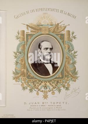 GALERIA DE REPRESENTANTES DE LA NACIÓN 1869 - DON JUAN BAUTISTA TOPETE - DIPUTADO POR MADRID. Lage: CONGRESO DE LOS DIPUTADOS - BIBLIOTECA, SPANIEN. Stockfoto