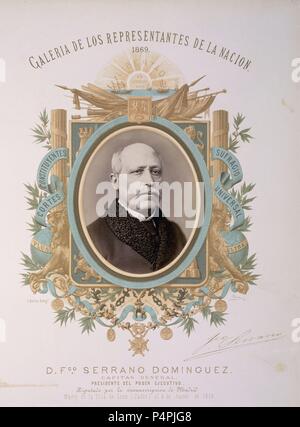 GALERIA DE REPRESENTANTES DE LA NACIÓN 1869 - DON FRANCISCO SERRANO DOMINGUEZ - DIPUTADO POR MADRID. Lage: CONGRESO DE LOS DIPUTADOS - BIBLIOTECA, SPANIEN. Stockfoto