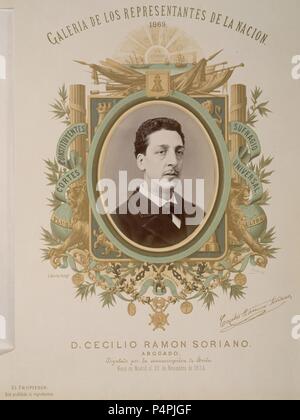 GALERIA DE REPRESENTANTES DE LA NACIÓN 1869 - DON CECILIO RAMON SORIANO - DIPUTADO POR AVILA. Lage: CONGRESO DE LOS DIPUTADOS - BIBLIOTECA, MADRID, SPANIEN. Stockfoto