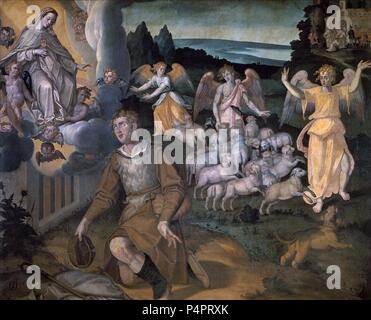 APARICION DE LA VIRGEN DE LA MERCED EINE SAN RAMON - 1605 - BARROCO ESPAÑOL. Autor: Francisco Pacheco (1564-1644). Lage: das Museo DE BELLAS ARTES - CONVENTO DE LA MERCED CALZAD, Sevilla, Sevilla, Spanien. Stockfoto