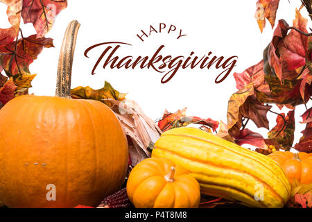 Herbst, Herbst Kürbisse, Blätter und Gemüse auf einem hölzernen Hintergrund. Thanksgiving theme. Stockfoto