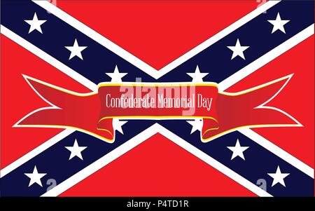 Die Flagge der Konföderierten während des Amerikanischen Bürgerkrieges mit dem Text auf ein rotes Band Confederate Memorial Day Stock Vektor