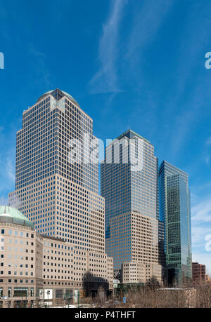 225 Liberty Street, 200 Vesey Street und 200 West Street, World Financial Center, New York City, USA Stockfoto