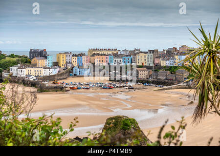 Tenby Hafen & Goscar Rock auf North Beach Tenby Pembrokeshire Wales Stockfoto