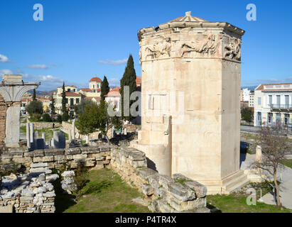 Aufsatz der Winde (Horologion von Andronikos Kyrrhestes) in Athen, Griechenland Stockfoto