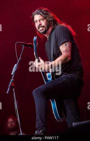 Florenz Italien. 14. Juni 2018. Die US-amerikanische Rockband FOO FIGHTERS führt live auf der Bühne des Visarno Arena während der 'Firenze Felsen 2018' Stockfoto