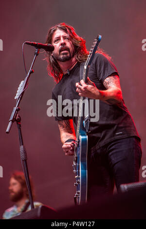 Florenz Italien. 14. Juni 2018. Die US-amerikanische Rockband FOO FIGHTERS führt live auf der Bühne des Visarno Arena während der 'Firenze Felsen 2018' Stockfoto