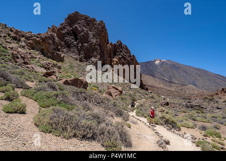 Blick auf Los Roques de Garcia in Las Canadas National Park, Teide, UNESCO Weltkulturerbe, Teneriffa, Kanarische Inseln Stockfoto