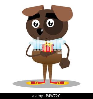 Cartoon illustriert business Hund kleine Geschenkbox. Stock Vektor