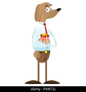 Cartoon illustriert business Hund kleine Geschenkbox. Stock Vektor