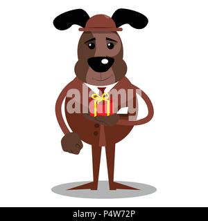 Cartoon illustriert business Hund kleine Geschenkbox. Stock Vektor