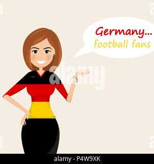 Deutschland Fußball Fans. Fröhliche Fußball-Fans, Sport Bilder. Junge Frau, hübsches Mädchen unterzeichnen. Happy Fans für ihr Team sind. Vector Illustration Stock Vektor